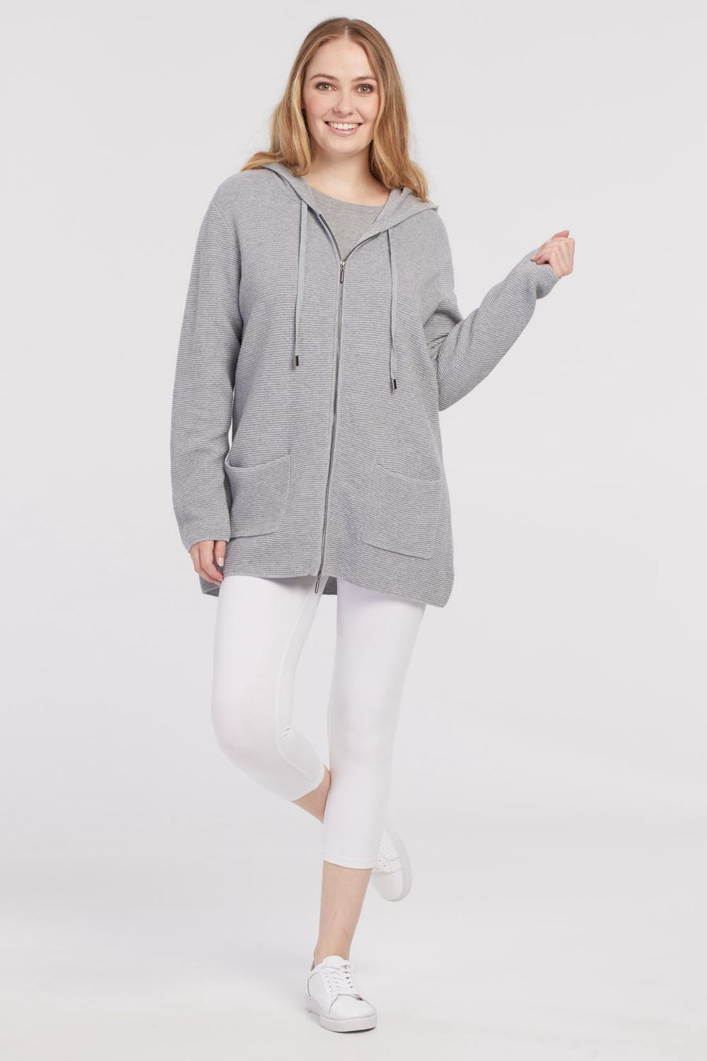 Hooded Long Sleeve Zip Front Sweater Cardigan