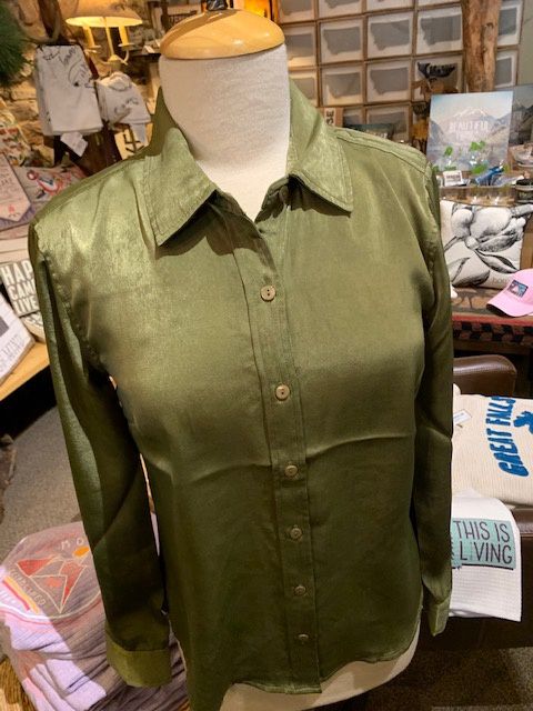Button Up Blouse-Olive