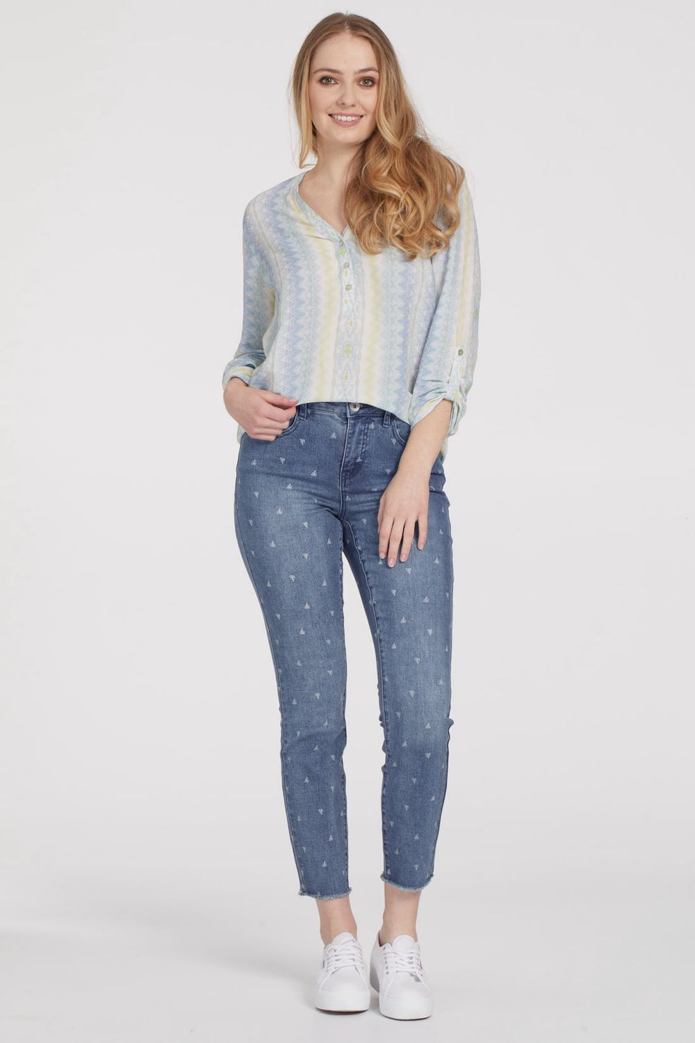 Roll Up Sleeve Blouse - Blue Frost