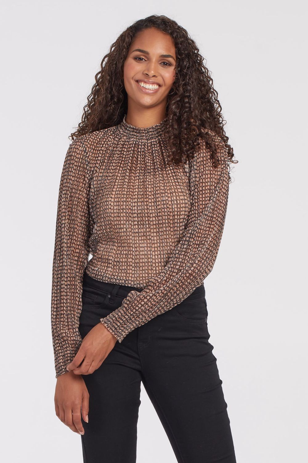 Mock Neck Top with Smocking