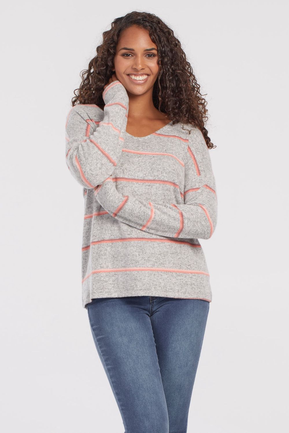 Long Sleeve Striped V-Neck Top