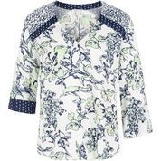 Floral V-Neck Blouse with Roll-Up Sleeves