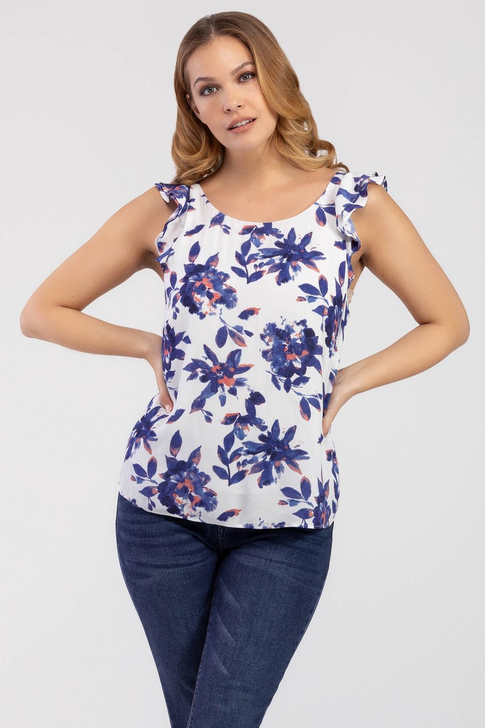 Sleeveless Blouse w/Ruffle