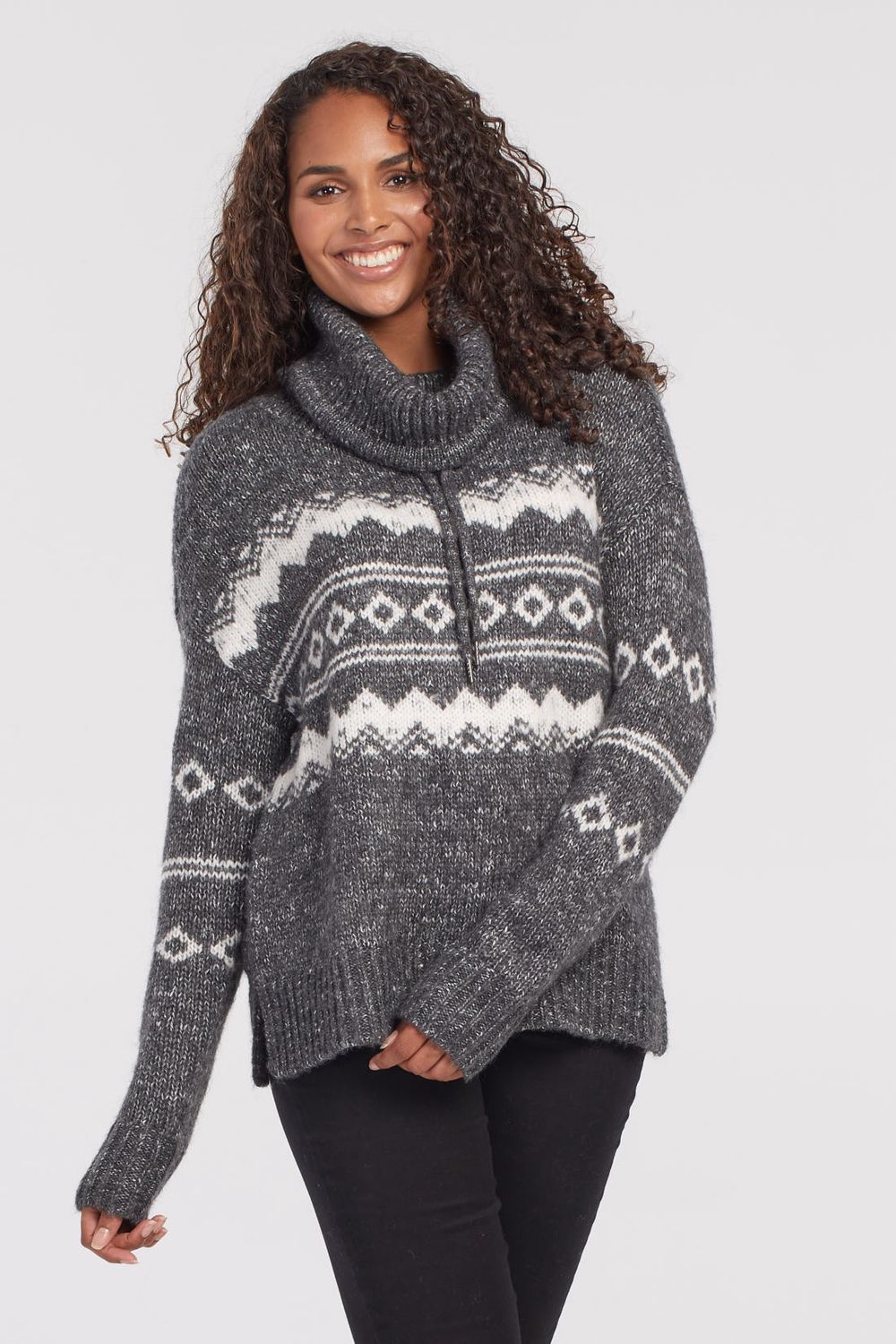 Long Sleeve Jacquard Cowl Neck Sweater