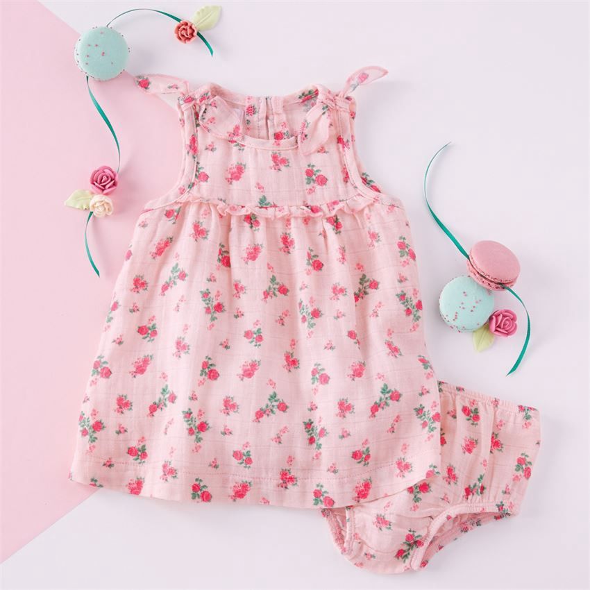 Rosette Muslin Dress &amp; Bloomer Set