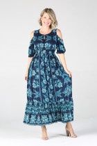 Cold Shoulder Floral Print Maxi Dress