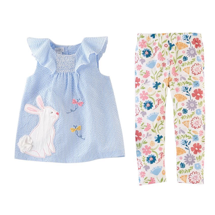 Seersucker Bunny Tunic &amp; Floral Legging Set