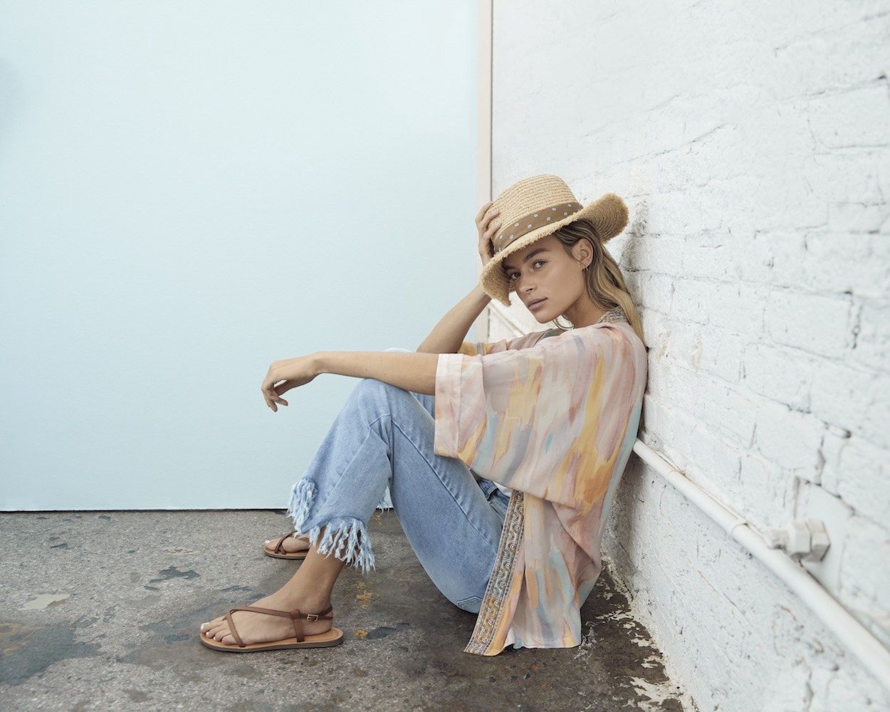 Crepe Kimono with Embroidered Hem