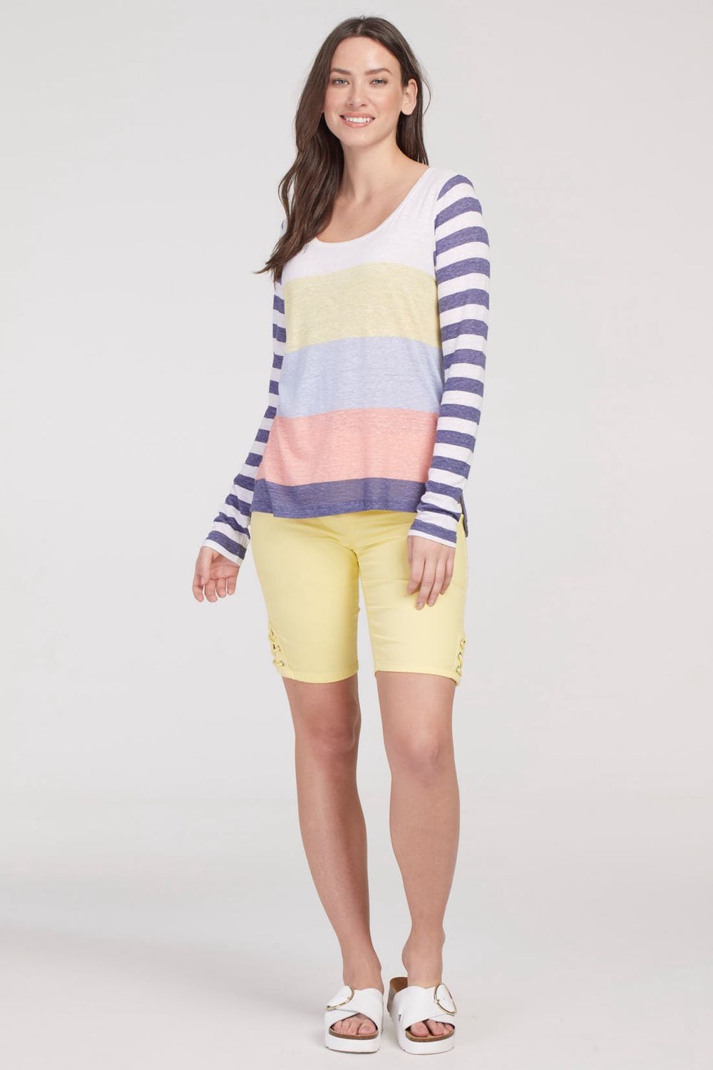 Long Sleeve Stripey Scoop Neck Top