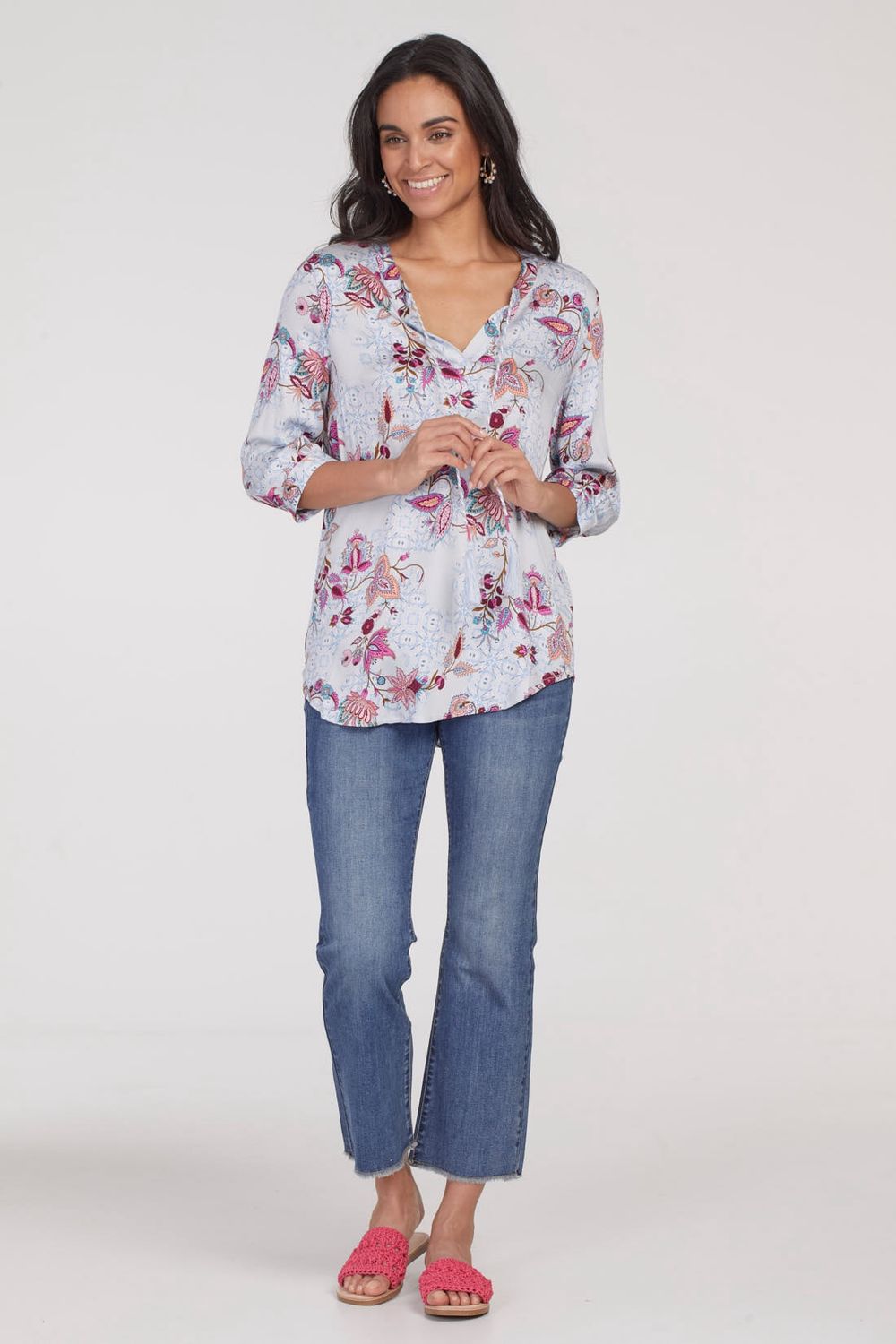 Patterned Blouse with Neck Tie