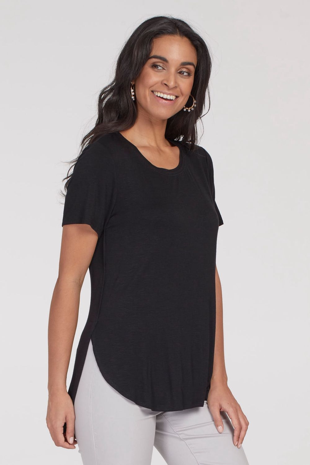 Short Sleeve Crew Neck Tee w/ Side Slit