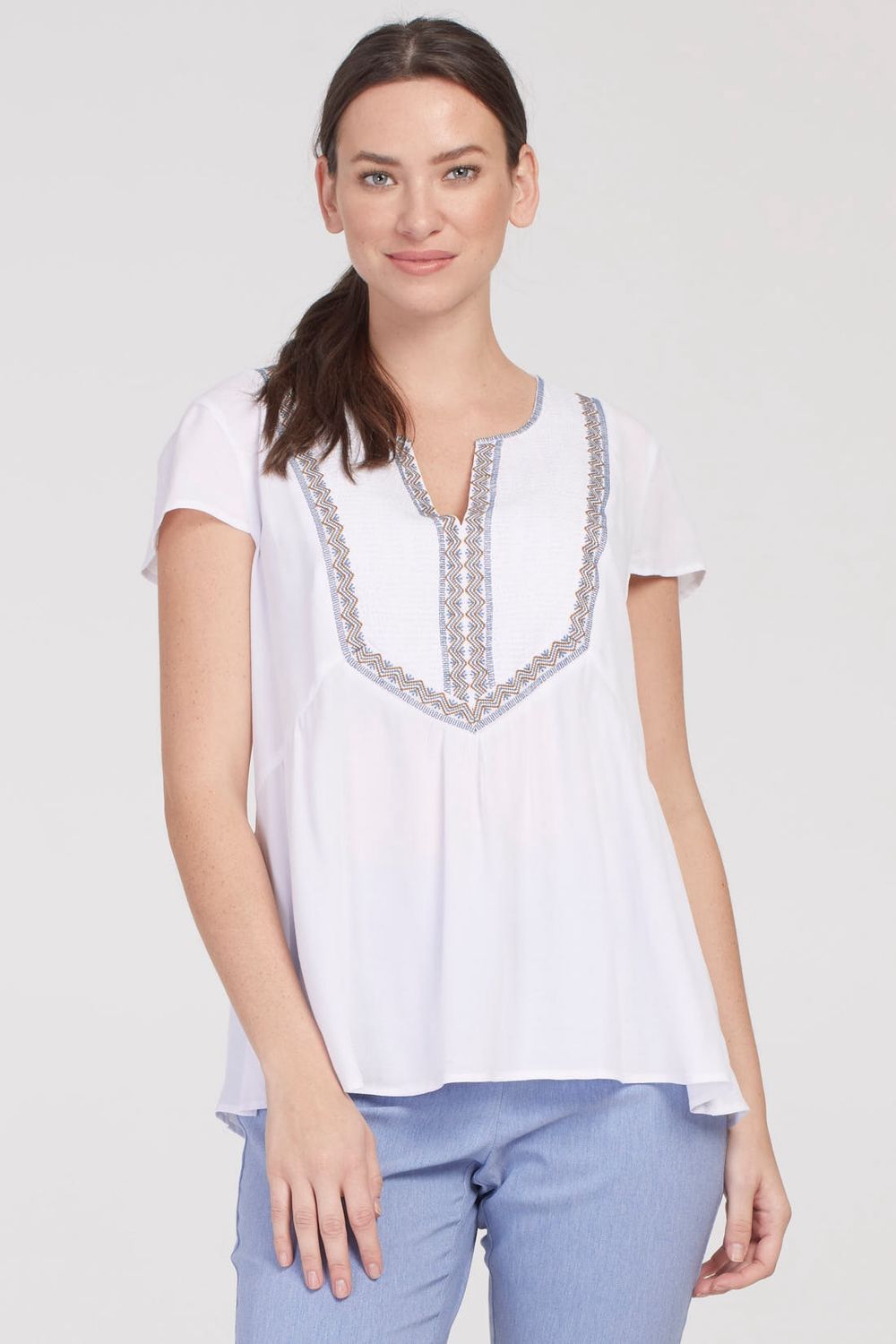 Embroidered Cap Sleeve Blouse