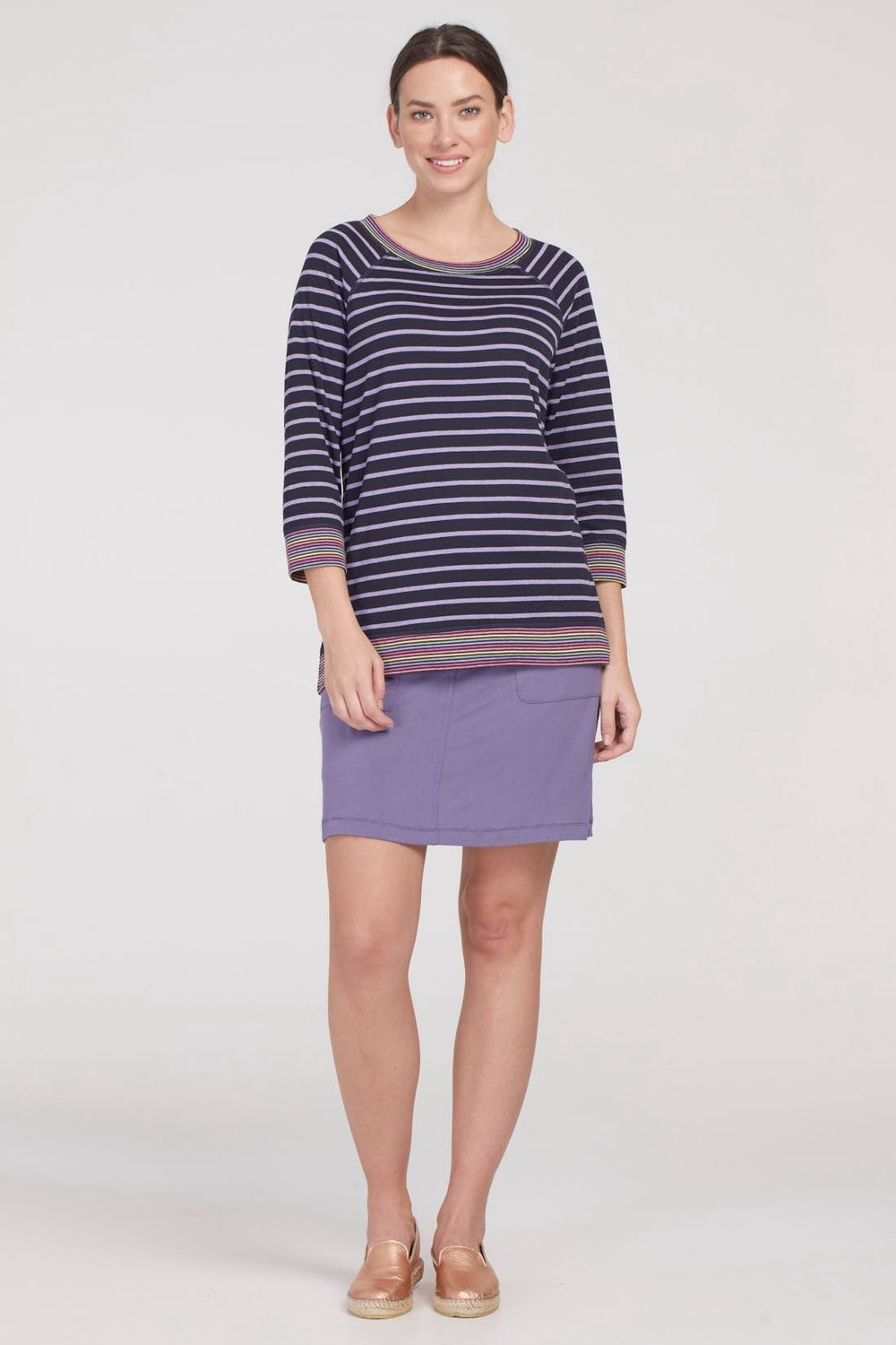 Reversible 3/4 Sleeve Striped Top