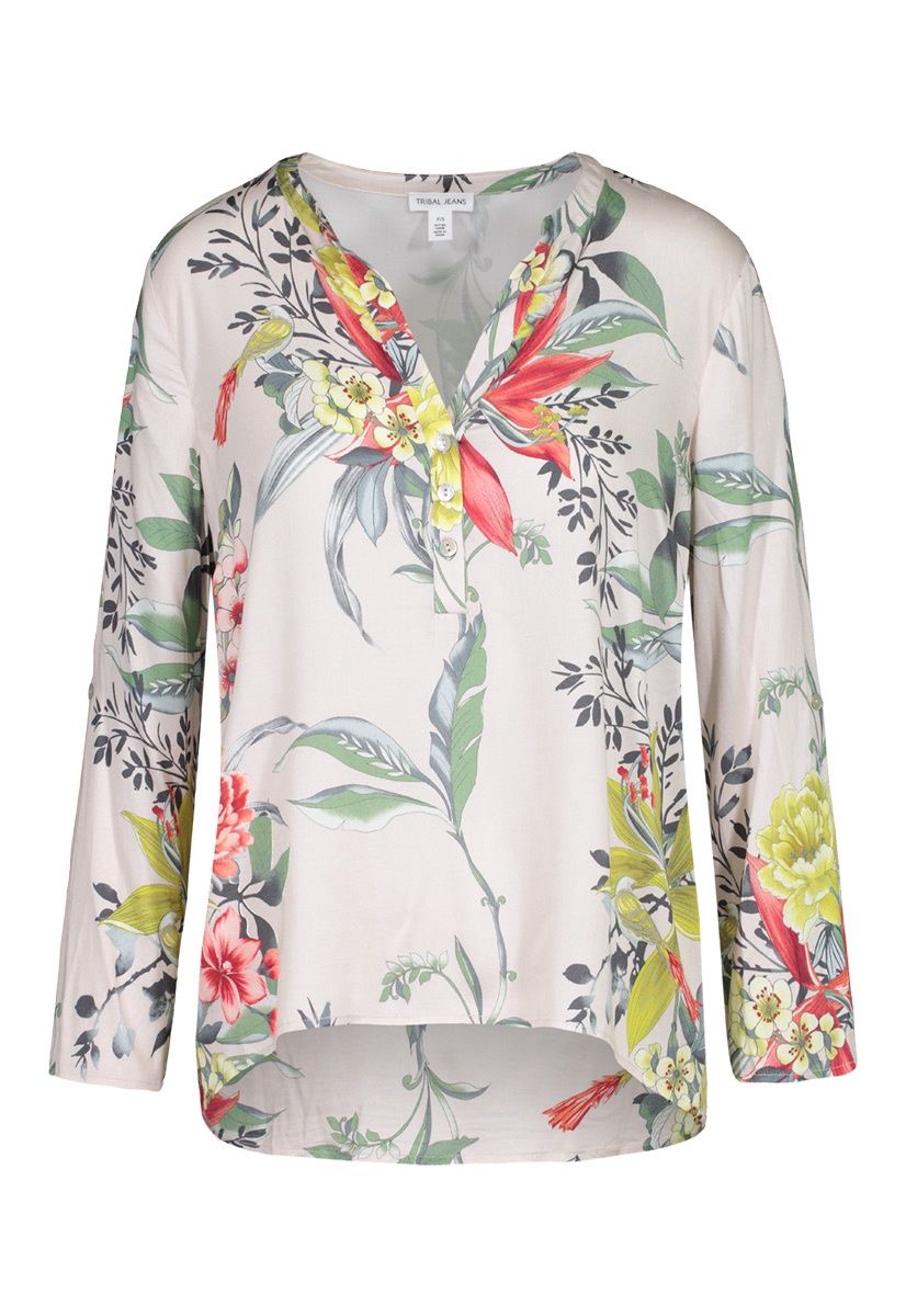 Roll Up Sleeve Floral Blouse