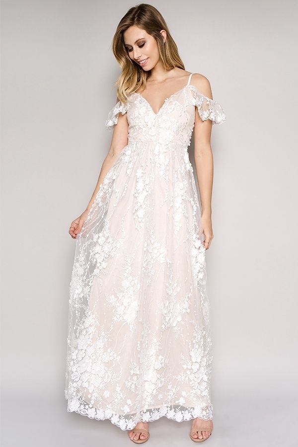 Off Shoulder 3D Flower Dress