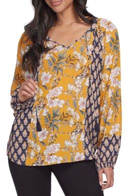 Longsleeve Raglan Blouse with Mix Print