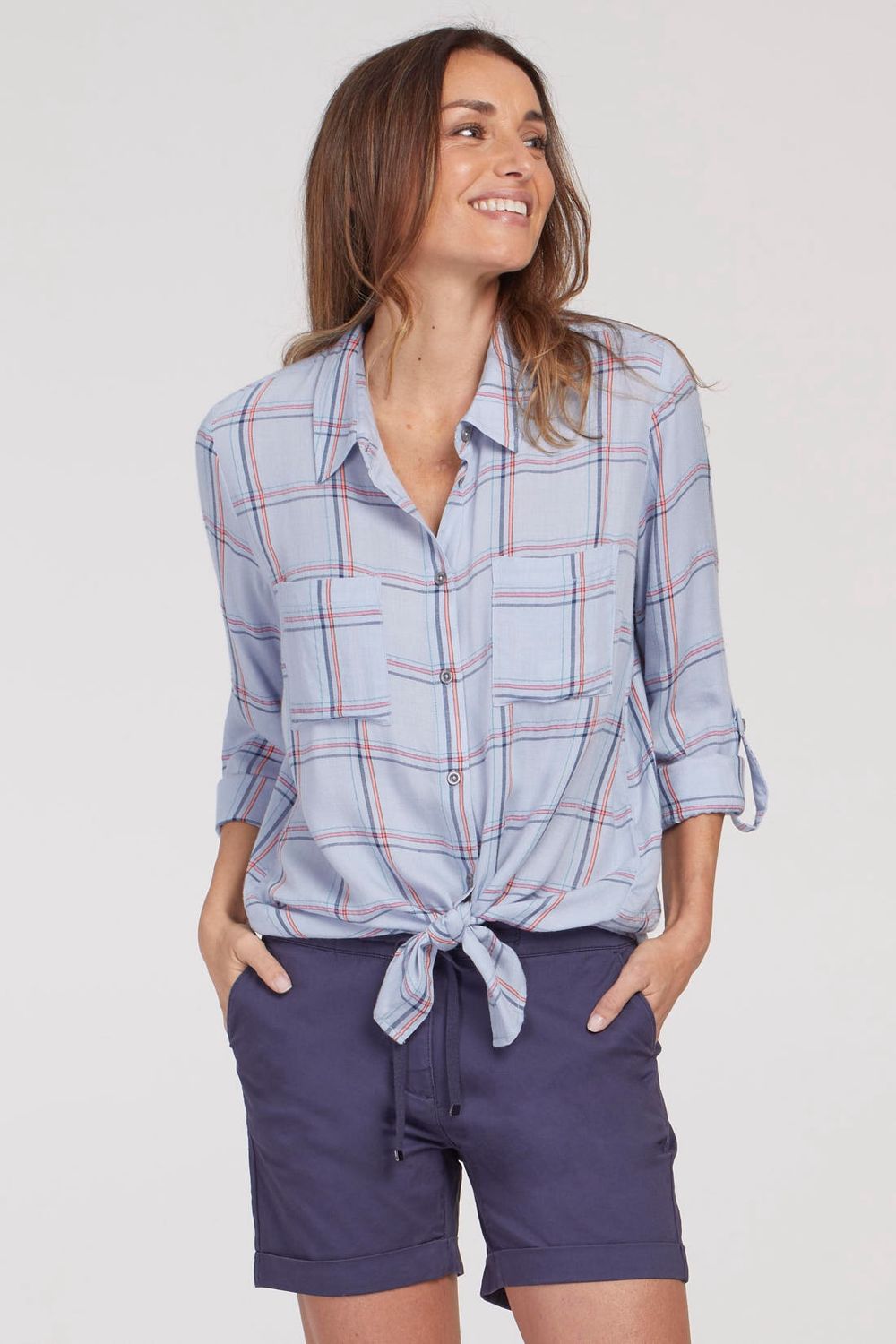 Roll Up Sleeve Shirt with Back Slit