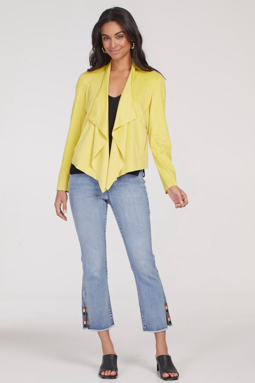 Audrey Mid-Rise Pull-On Straight Jean Crop w/ Split Beaded Hem