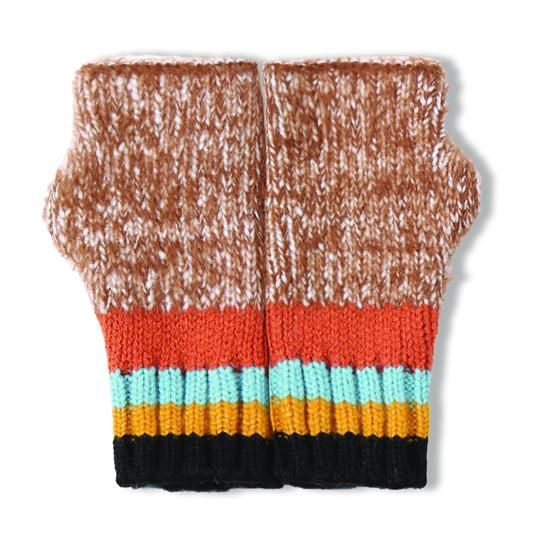 Striped Cable Knit Fingerless Mittens