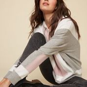 Full Zip Hooded Color Block Sweater