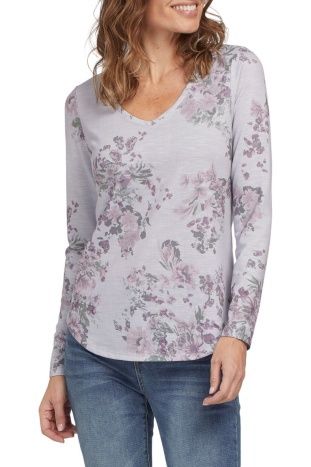 Longsleeve Floral Print V-Neck Top