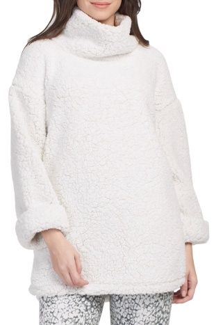 COWL NECK OVERSIZED SHERPA TOP with SIDE POCKETS