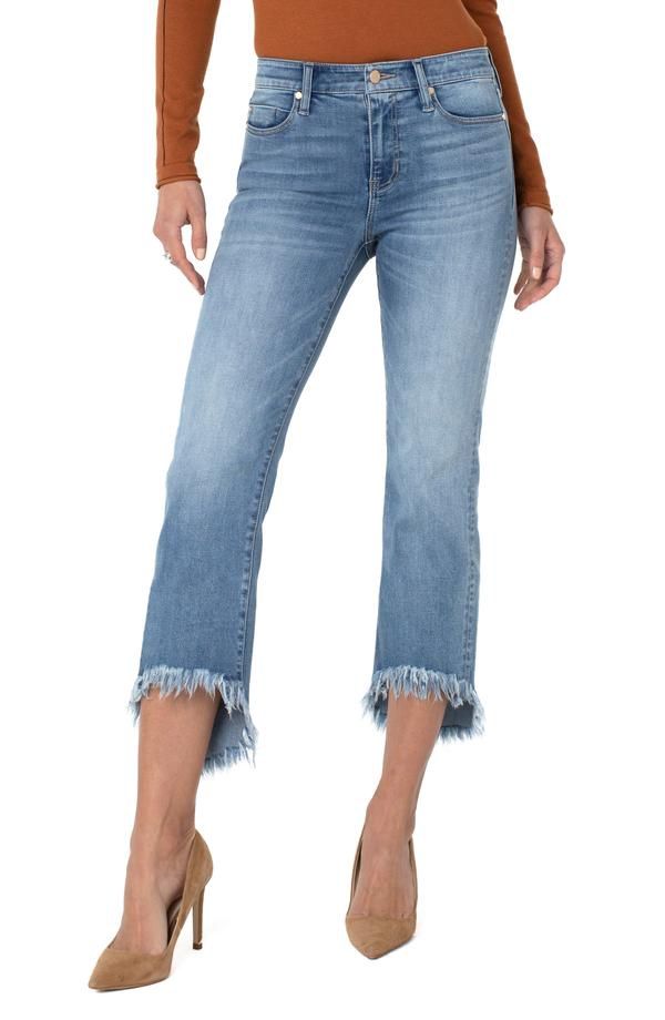 CROP FLARE HI LOW FRAY HEM