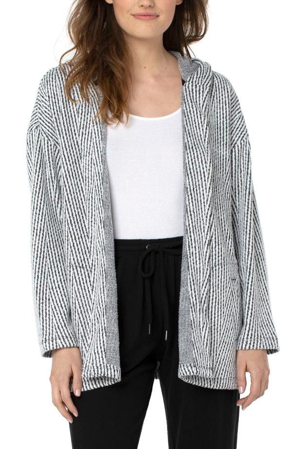 OPEN FRONT HOODED CARDIGAN