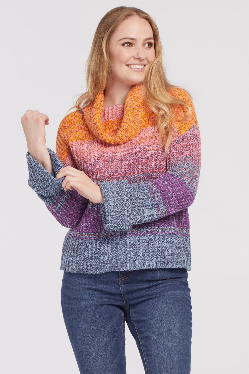 Cowl Neck Rainbow Sweater