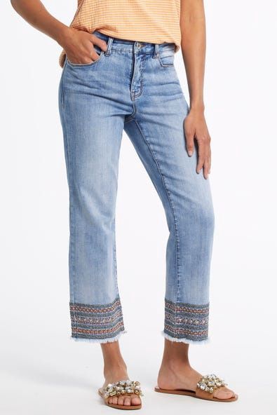 AUDREY EMBROIDERED HEM NEW VISION DENIM JEANS