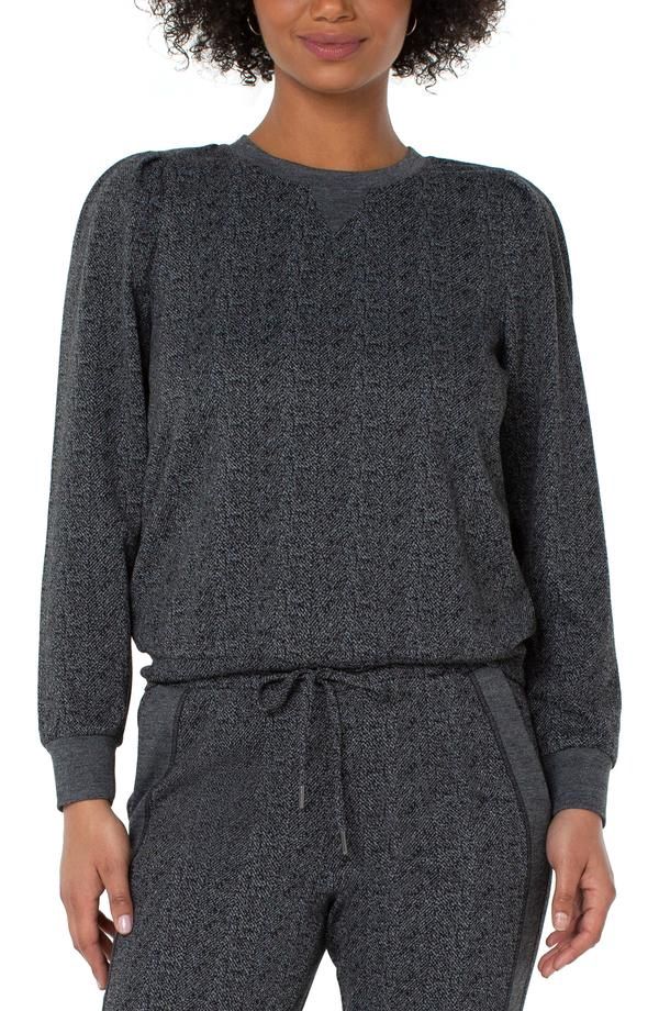 CREW NECK SWEATSHIRT WITH PLEATED SLEEVE