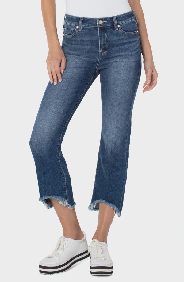 CROP FLARE WITH CURVED FRAY HEM