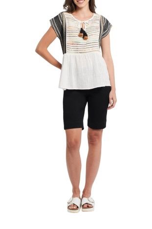 SHORTSLEEVE COMBO FABRIC BLOUSE