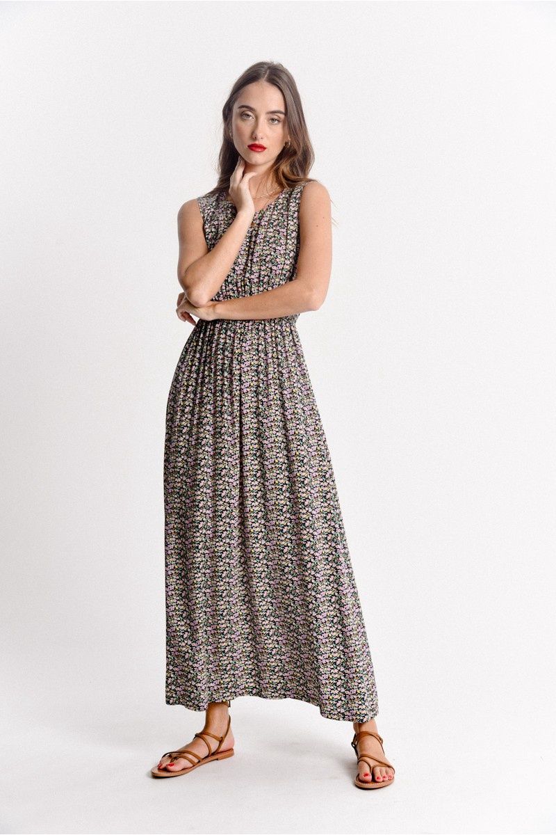 Back V-Neckline Printed Dress