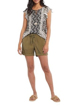 FRILL SLEEVE COMBO PRINT BLOUSE