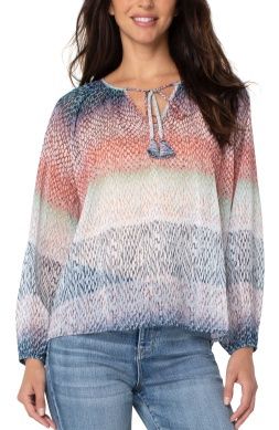 Shirred Blouse W/ Neck Ties