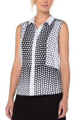 Hidden Placket Sleeveless Button Front Shirt