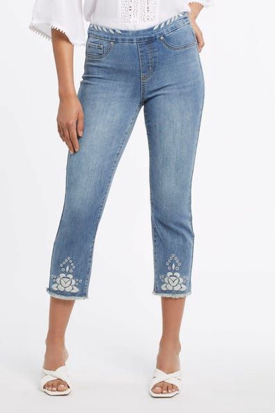 AUDREY PULL-ON EMBROIDERED JEANS