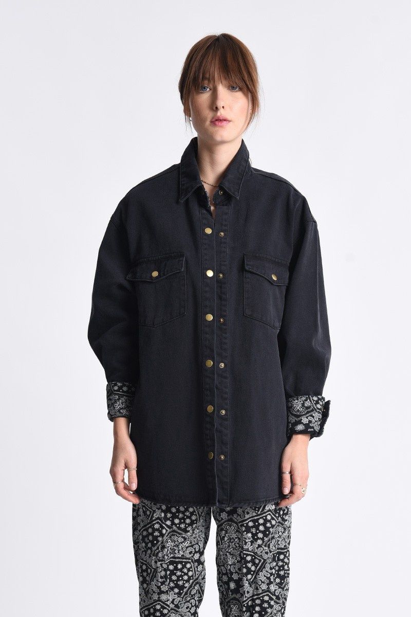 Denim Overshirt with Printed Cuffs