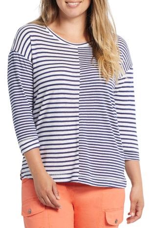 3/4 Sleeve Striped Scoop Neck Top