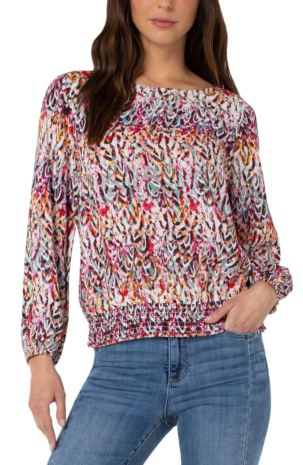 PUFF SLEEVE TOP WITH SMOCKED WAISTBAND