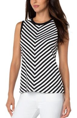 Sleeveless Scoop Neck Knit Tank with Contrast