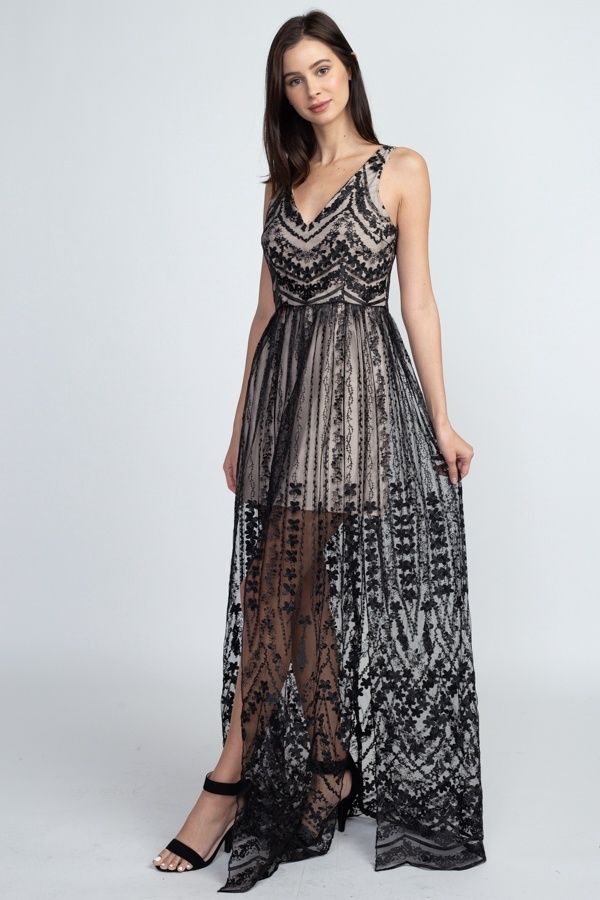 SHORT LINING DOUBLE LAYER LACED DRESS