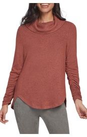L/S COWL NECK TOP W/SHIRRING DETAIL