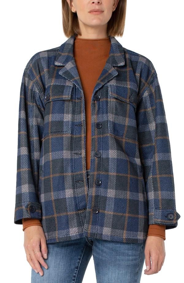 BUTTON FRONT BOXY JACKET - COPPER NAVY