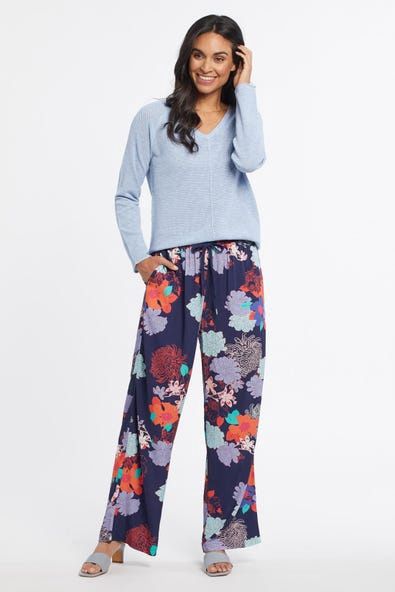 FLORAL WIDE LEG ANKLE PANT