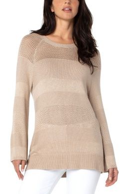 Texture Blocked 3/4 Sleeve Raglan Sweater