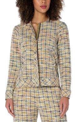 Collarless Zip Up Jacket