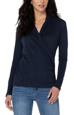 Long Sleeve Wrap Front Slub Knit Top
