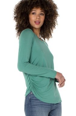 Longsleeve Crew Neck Modal Knit Top with Shirring